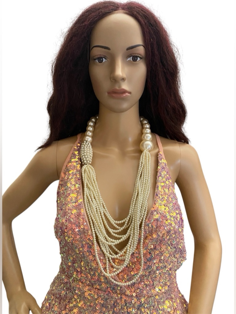 Vintage multi strand faux pearls layered necklace